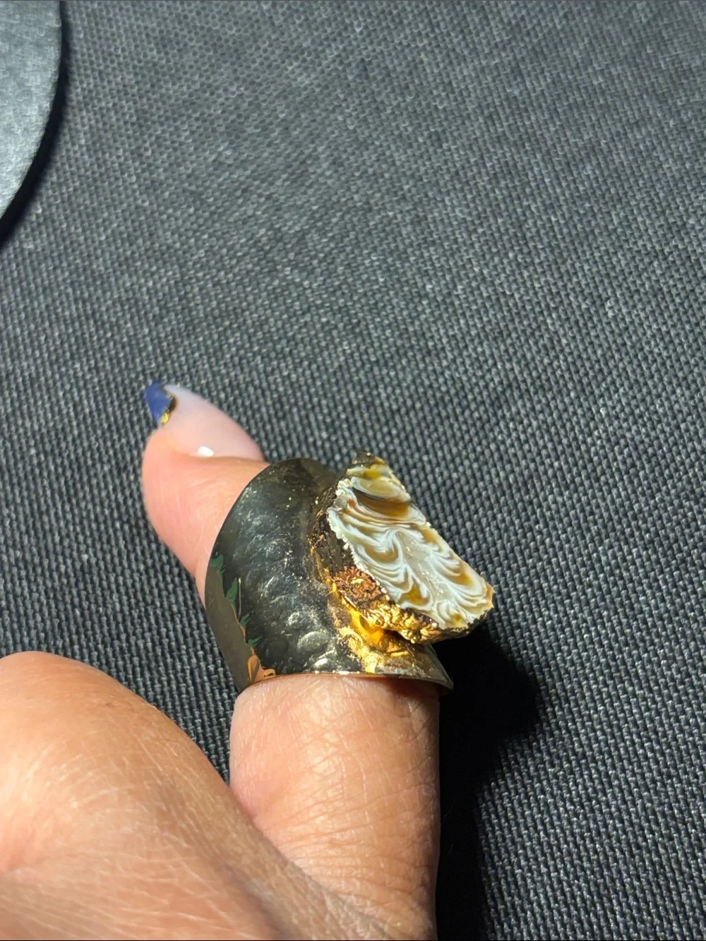 Gold Statement Ring with Cream and Brown Agate | size 6